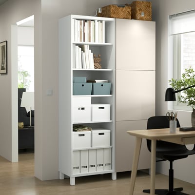 BESTÅ Mueble sala con puertas, blanco/Lappviken/Stubbarp gris beige, 120x42x202 cm