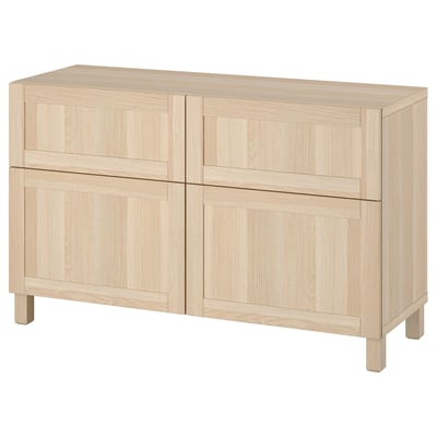 BESTÅ Mueble sala con puertas/cajones, Efecto roble tinte blanco/Hanviken/Stubbarp Efecto roble tinte blanco, 120x42x74 cm