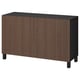 BESTÅ Mueble sala con puertas, negro con café Björköviken/Stubbarp/café lámina de roble teñida, 120x42x74 cm