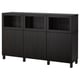BESTÅ Mueble sala con puertas, negro con café Lappviken/Sindvik negro vidrio transparente, 180x42x112 cm