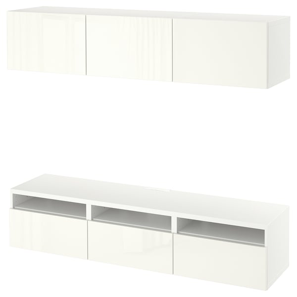 BESTÅ Mueble TV, blanco/Selsviken Alto brillo/blanco, 180x42x185 cm