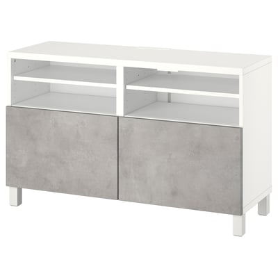 BESTÅ Mueble TV con puertas, blanco/Kallviken/Stubbarp gris claro, 120x42x74 cm