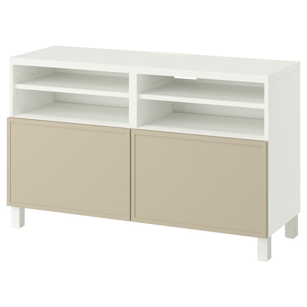 BESTÅ Mueble TV con puertas, blanco/Krukmakare beige, 120x42x74 cm
