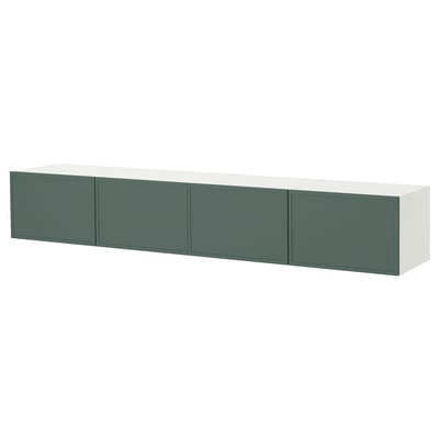 BESTÅ Mueble TV con puertas, blanco/Krukmakare gris verdoso oscuro, 240x42x38 cm