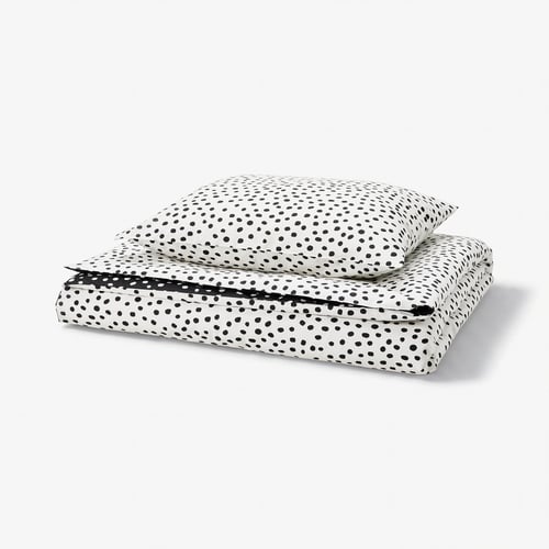 BJÖRKGRÅMAL Funda de plumón y funda almohada, negro blanco/Lunares, 150x200/50x60 cm