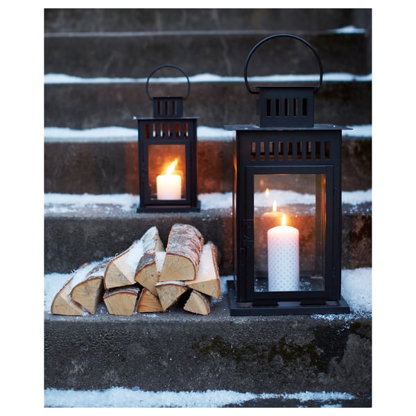 BORRBY Portavela farol, Interior / exterior negro, 28 cm