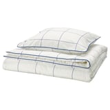 BREDVECKLARE Funda de plumón y funda almohada, blanco azul/A cuadros, 150x200/50x60 cm