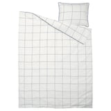 BREDVECKLARE Funda de plumón y funda almohada, blanco azul/A cuadros, 150x200/50x60 cm