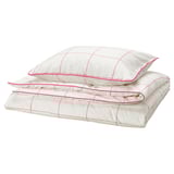 BREDVECKLARE Funda de plumón y funda almohada, blanco rosado/A cuadros, 150x200/50x60 cm