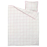 BREDVECKLARE Funda de plumón y funda almohada, blanco rosado/A cuadros, 150x200/50x60 cm