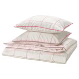 BREDVECKLARE Funda plumón con 2 fundas almohada, blanco rosado/A cuadros, 240x220/50x60 cm