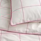 BREDVECKLARE Funda plumón con 2 fundas almohada, blanco rosado/A cuadros, 240x220/50x60 cm