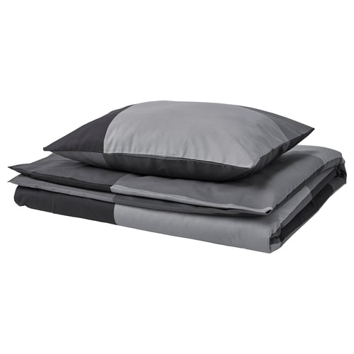 BRUNKRISSLA Funda de plumón y funda almohada, negro, 150x200/50x60 cm