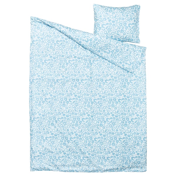 CYMBALBLOMMA Funda de plumón y funda almohada, blanco/azul, 150x200/50x60 cm