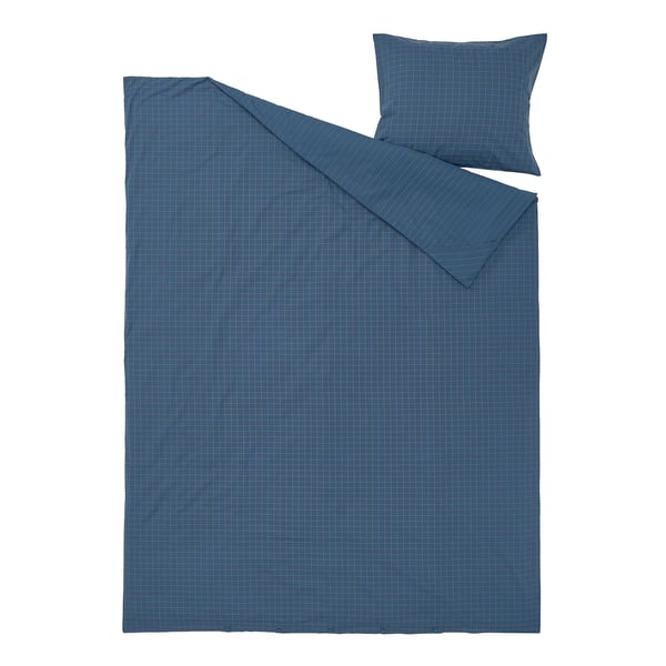 DOFTAKLEJA Funda de plumón y funda almohada, azul oscuro/café claro, 150x200/50x60 cm