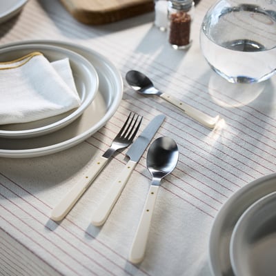 DOFTSKÖLD Set cubiertos, 24 piezas, blanco hueso