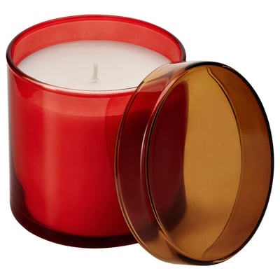 DVÄRGHÖK Vela aromática en vaso de vidrio, flor cítrica naranja rojizo/café dorado, 50 hr