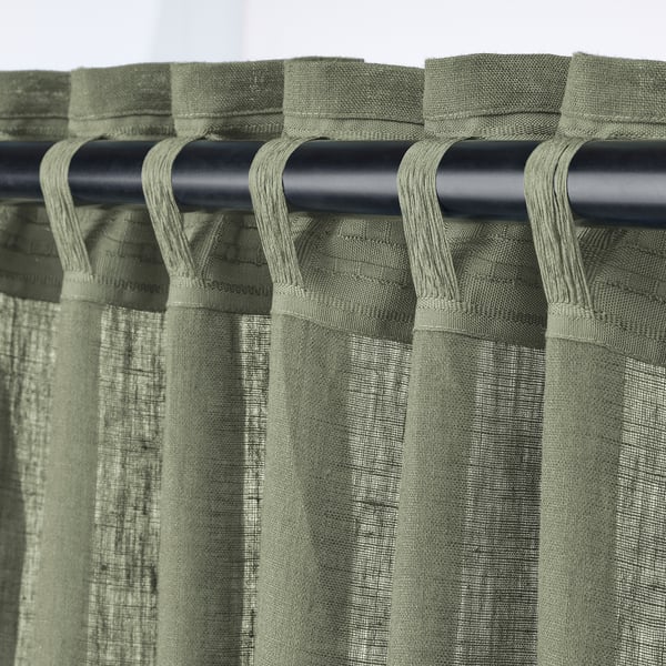 DYTÅG Cortinas, 1 par, verde grisáceo/con cinta de fruncir, 145x250 cm