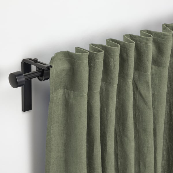 DYTÅG Cortinas, 1 par, verde grisáceo/con cinta de fruncir, 145x250 cm