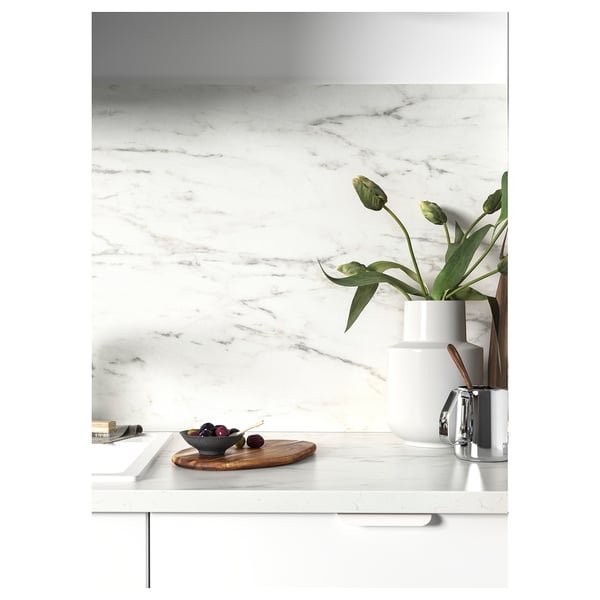 EKBACKEN Superficie de cocina / Mesón, blanco Efecto mármol/Laminado, 186x2.8 cm