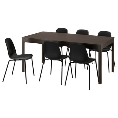 EKEDALEN / LIDÅS Mesa y 6 sillas, café oscuro/negro negro, 180/240 cm