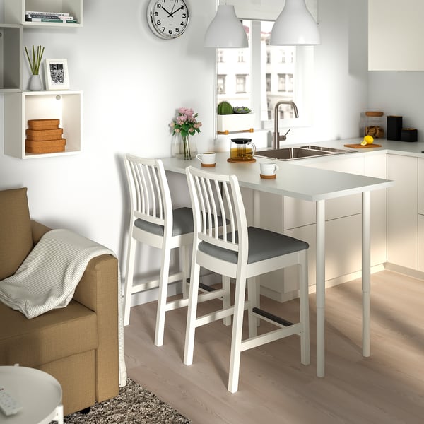 EKEDALEN Silla de bar con espaldar, blanco/Orrsta gris claro, 62 cm
