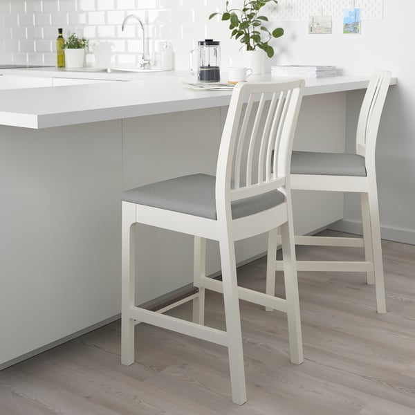 EKEDALEN Silla de bar con espaldar, blanco/Orrsta gris claro, 62 cm