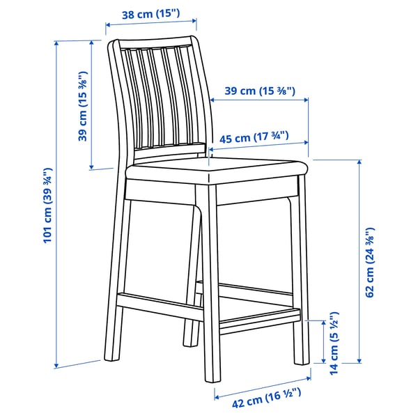EKEDALEN Silla de bar con espaldar, blanco/Orrsta gris claro, 62 cm