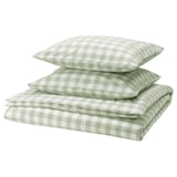 EKTANDVINGE Funda plumón con 2 fundas almohada, gris con verde claro blanco/A cuadros, 240x220/50x60 cm