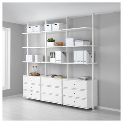 ELVARLI Combinación de almacenaje abierta, blanco, 258x51x222-350 cm