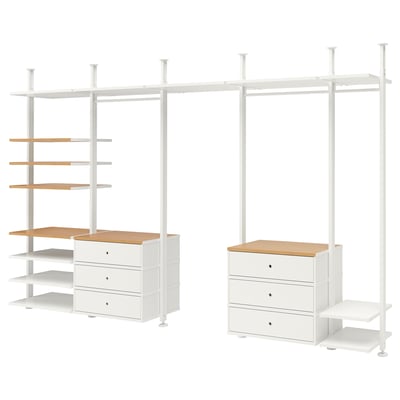 ELVARLI Combinación de clóset, blanco/bambú, 385x51x222-350 cm