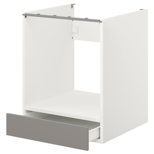ENHET Armario bajo para horno con cajón, blanco/gris Estructura, 60x62x75 cm