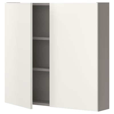 ENHET Armario pared 2 repisas/puertas, gris/blanco, 80x17x75 cm