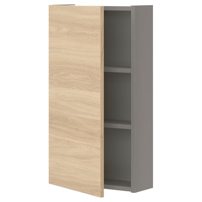 ENHET Armario pared 2 repisas/puertas, gris/Efecto roble, 40x17x75 cm