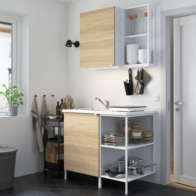 ENHET Cocina, blanco/Efecto roble, 103x63.5x222 cm