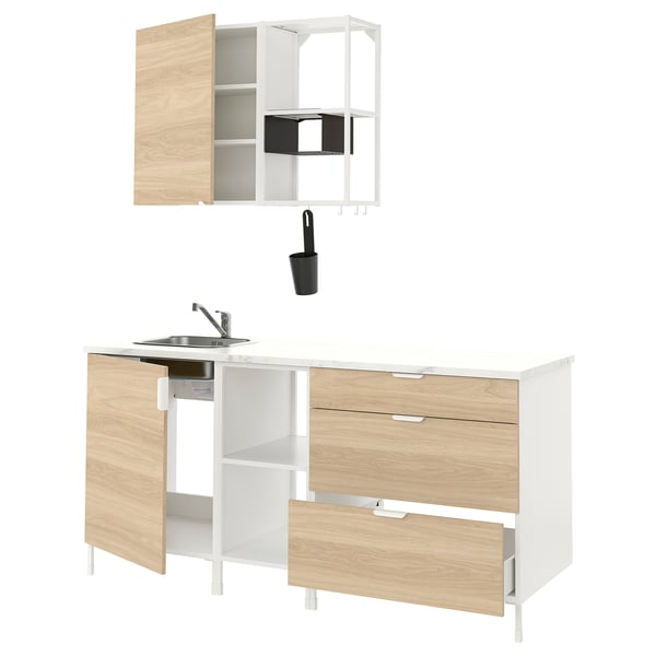ENHET Cocina, blanco/Efecto roble, 183x63.5x222 cm