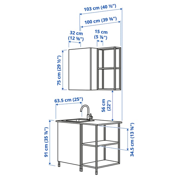 ENHET Cocina, blanco, 103x63.5x222 cm