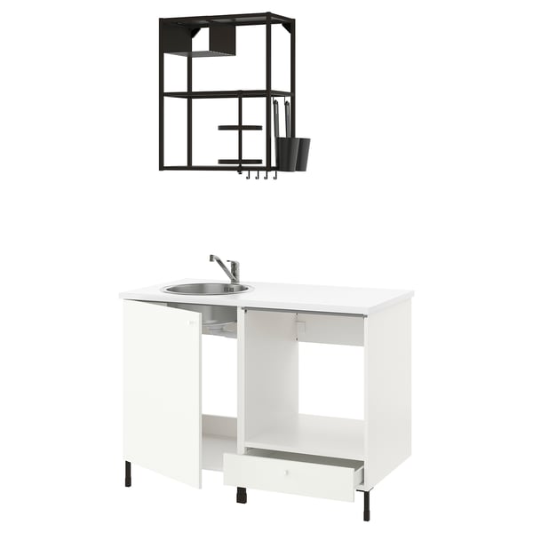 ENHET Cocina, gris oscuro/blanco, 123x63.5x222 cm