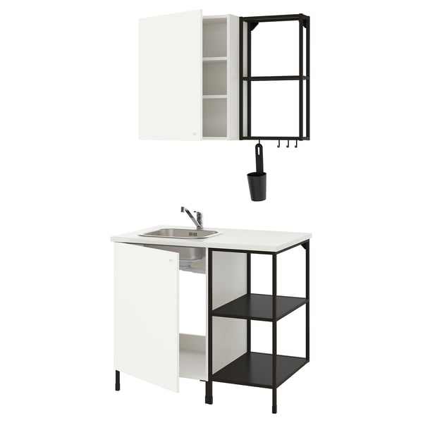 ENHET Cocina, gris oscuro/blanco, 103x63.5x222 cm