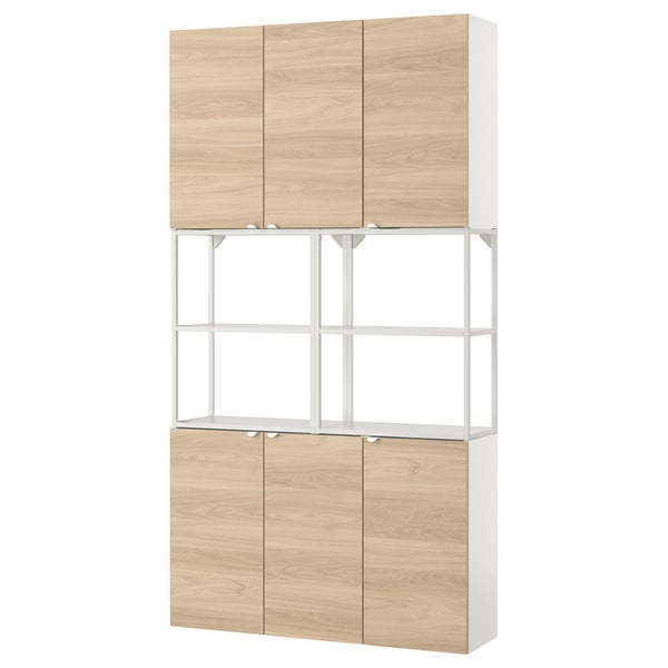 ENHET Mueble, blanco/Efecto roble, 120x32x225 cm
