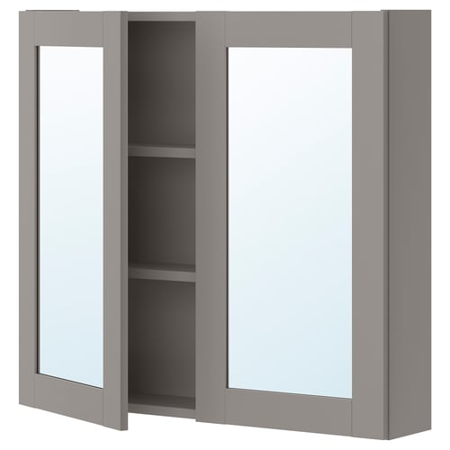 ENHET Mueble pared con espejo 2 puertas, gris/gris Estructura, 80x17x75 cm