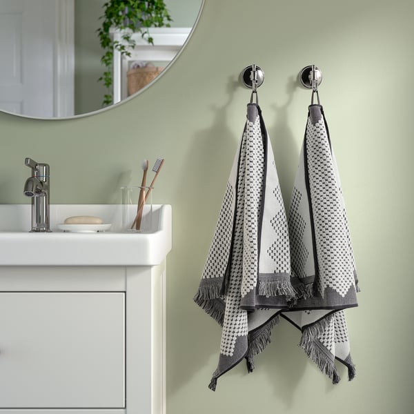 FJÄLLSTARR Toalla de mano, blanco con gris, 50x100 cm
