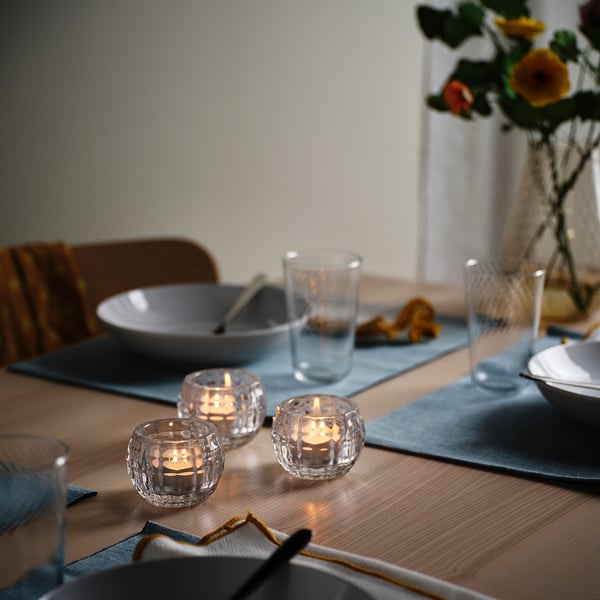 FRÖJDA Candelabro portavela, vidrio incoloro, 6 cm