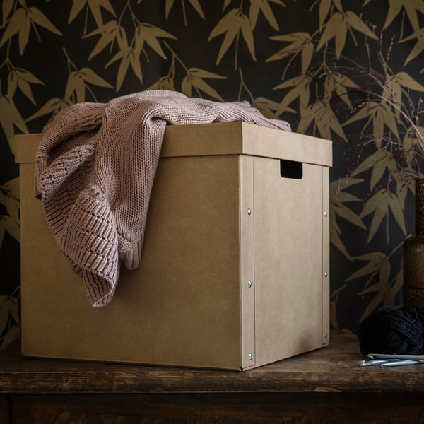 GÄRDESGÅRD Caja con tapa, beige, 32x35x31 cm