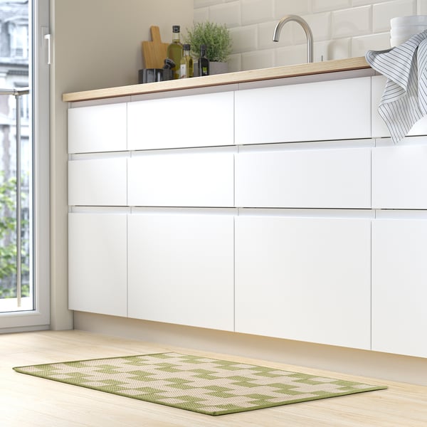GÅNGSTIG Alfombra de cocina, tejido plano verde/blanco hueso, 60x90 cm