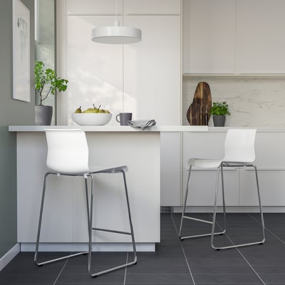 GLENN Silla de bar, altura de bar blanco/cromado, 66 cm
