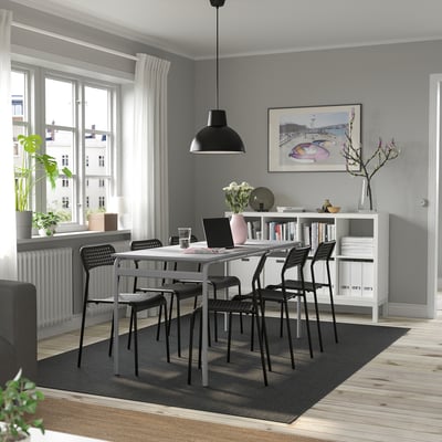 GRÅSALA / ADDE Mesa y 6 sillas, gris gris/negro, 160 cm