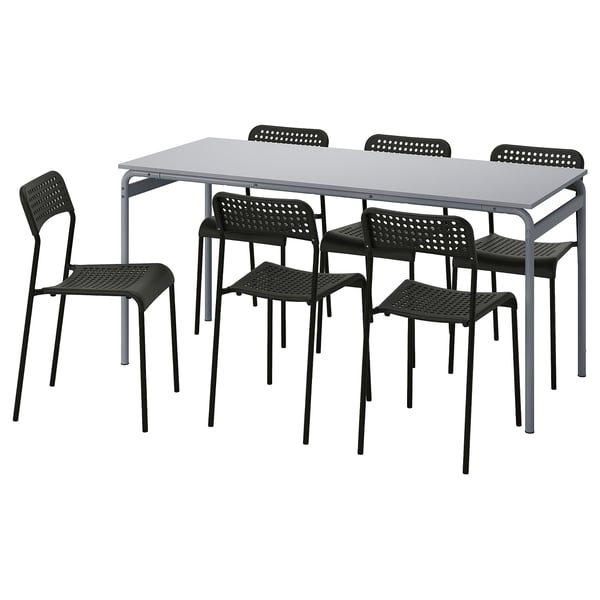 GRÅSALA / ADDE Mesa y 6 sillas, gris gris/negro, 160 cm