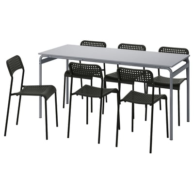GRÅSALA / ADDE Mesa y 6 sillas, gris gris/negro, 160 cm