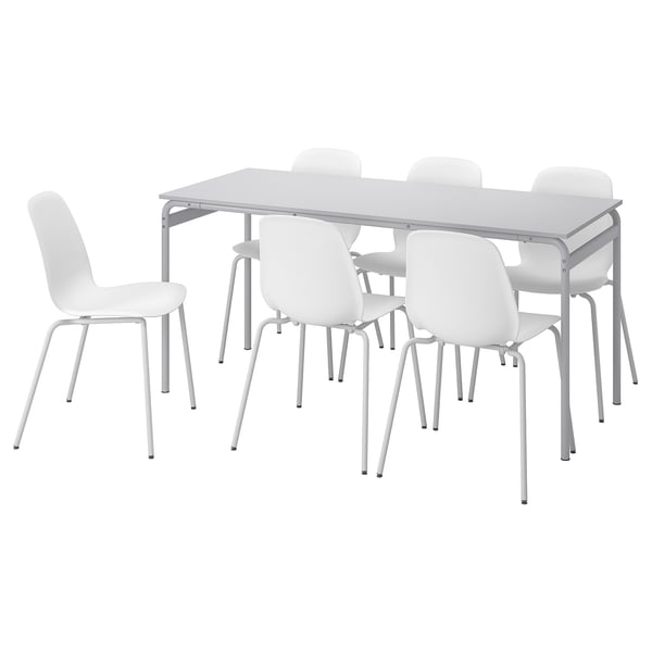 GRÅSALA / LIDÅS Mesa y 6 sillas, gris/blanco blanco, 160 cm